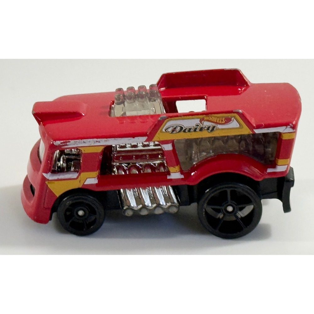Hot Wheels Dairy Delivery Diecast Truck Red Good 1:64 Scale Racing Decals